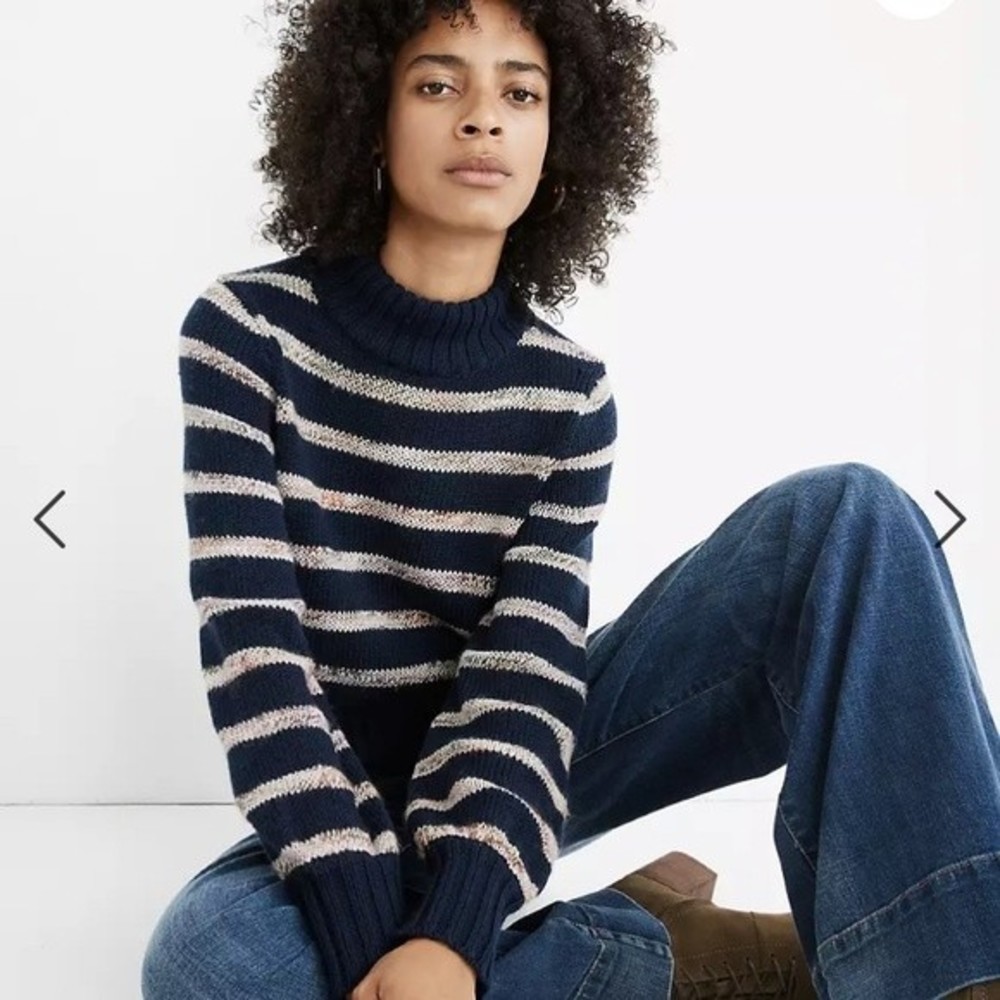 Madewell Striped Metcalf Mockneck Sweater, Large